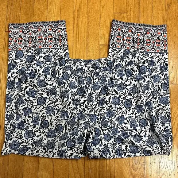 Talbots Blue White Paisley Floral Pull On Wide Leg Cropped Ankle Pants 14 - Picture 8 of 8
